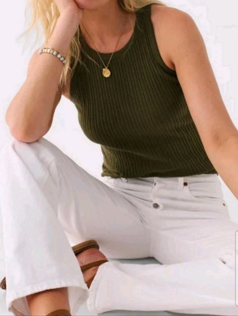 Faherty Olive Ribbed Tank Top